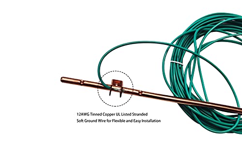 4'Ground Rod-with 15ft 12 AWG Ground Wire Tinned Copper UL Listed- for Electric Fences,Antennas,Satellite Dishes,Instruments,Generator Grounding Earthing