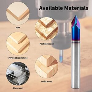 EANOSIC 60 Degree V Groove Router Bit 1/4 Inch Shank, 3-Flute Nano Blue Coated Solid Carbide V Router Bit for CNC Engraving and Chamfering