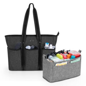 damero nurse tote bags with organizer insert bag, medical supplies bags with laptop sleeve for home care nurse, medical students and more, black