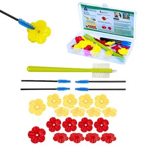 wanguan 24 pcs hummingbird feeders replacement flowers with cleaning brush, decorative flower for hummingbird feeder, red and yellow hummingbird feeder parts