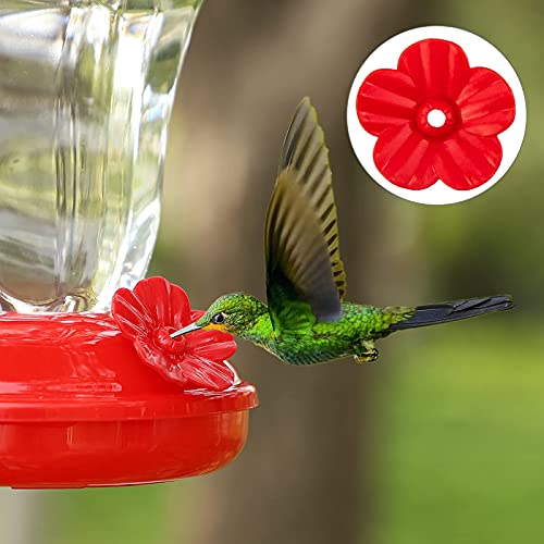 wanguan 24 PCS Hummingbird Feeders Replacement Flowers with Cleaning Brush, Decorative Flower for Hummingbird Feeder, Red and Yellow Hummingbird Feeder Parts