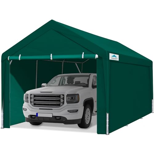 ADVANCE OUTDOOR 10x20 ft Heavy Duty Carport with Removable Sidewalls and Doors, Adjustable Height from 9.5 ft to 11 ft, Car Canopy Garage Boat Shelter with 8 Reinforced Poles and 4 Sandbags, Green