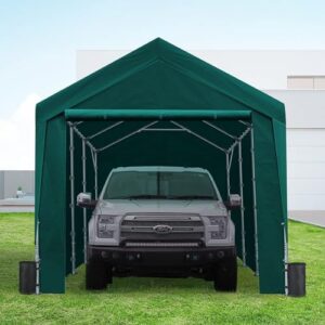 ADVANCE OUTDOOR 10x20 ft Heavy Duty Carport with Removable Sidewalls and Doors, Adjustable Height from 9.5 ft to 11 ft, Car Canopy Garage Boat Shelter with 8 Reinforced Poles and 4 Sandbags, Green