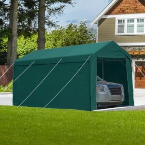 ADVANCE OUTDOOR 10x20 ft Heavy Duty Carport with Removable Sidewalls and Doors, Adjustable Height from 9.5 ft to 11 ft, Car Canopy Garage Boat Shelter with 8 Reinforced Poles and 4 Sandbags, Green