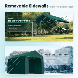 ADVANCE OUTDOOR 10x20 ft Heavy Duty Carport with Removable Sidewalls and Doors, Adjustable Height from 9.5 ft to 11 ft, Car Canopy Garage Boat Shelter with 8 Reinforced Poles and 4 Sandbags, Green