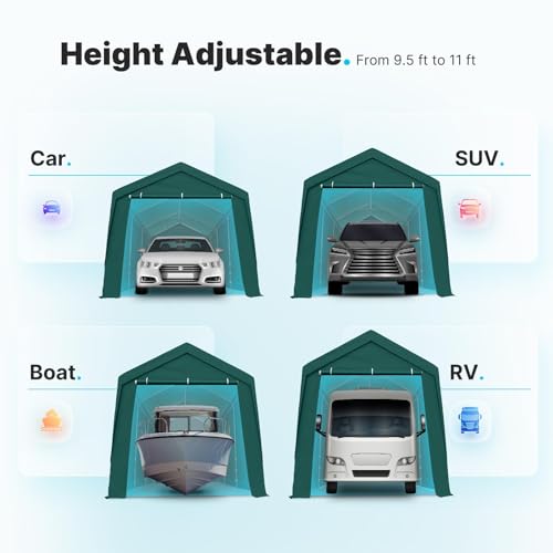 ADVANCE OUTDOOR 10x20 ft Heavy Duty Carport with Removable Sidewalls and Doors, Adjustable Height from 9.5 ft to 11 ft, Car Canopy Garage Boat Shelter with 8 Reinforced Poles and 4 Sandbags, Green