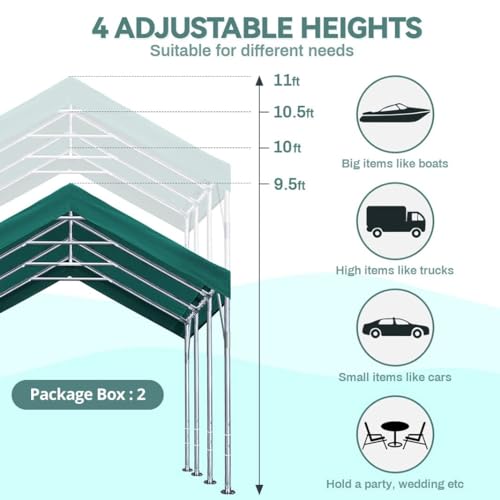 ADVANCE OUTDOOR 10x20 ft Heavy Duty Carport with Window Sidewalls and Doors, Adjustable Height from 9.5 ft to 11 ft, Car Canopy Garage Party Tent Boat Shelter, Green