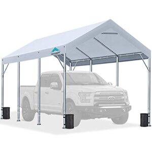 advance outdoor adjustable 10x20 ft carport heavy duty car canopy garage party tent outdoor boat shelter, with 8 reinforced poles and 4 weight bags, adjustable height from 9.5 ft to 11 ft, white