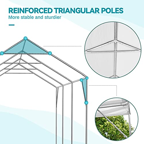 ADVANCE OUTDOOR Adjustable 10x20 ft Carport Heavy Duty Car Canopy Garage Party Tent Outdoor Boat Shelter, with 8 Reinforced Poles and 4 Weight Bags, Adjustable Height from 9.5 ft to 11 ft, White