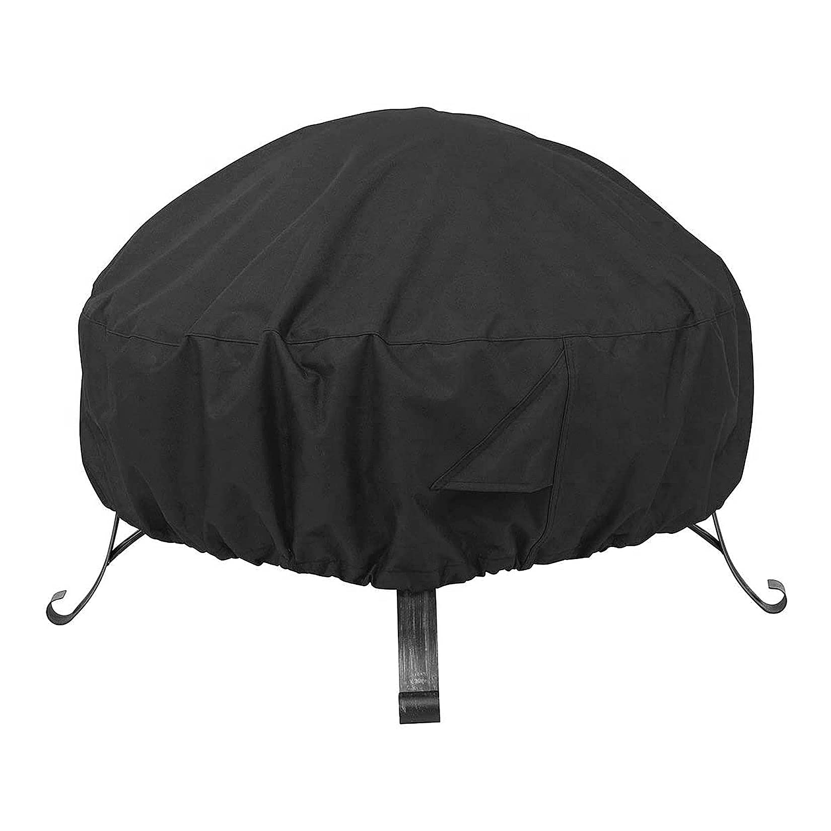 vchin Round Fire Pit Cover 40-44 Inch 600D Heavy Duty Gas Firepit Cover, PVC Coating Waterproof and Fade Resistant Outdoor Fire Pit Table Cover with Drawstring and Handles (44" Dia x 18" H)