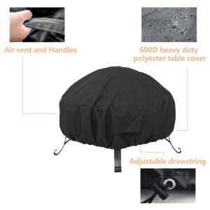 vchin Round Fire Pit Cover 40-44 Inch 600D Heavy Duty Gas Firepit Cover, PVC Coating Waterproof and Fade Resistant Outdoor Fire Pit Table Cover with Drawstring and Handles (44" Dia x 18" H)