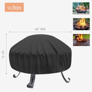 vchin Round Fire Pit Cover 40-44 Inch 600D Heavy Duty Gas Firepit Cover, PVC Coating Waterproof and Fade Resistant Outdoor Fire Pit Table Cover with Drawstring and Handles (44" Dia x 18" H)