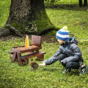 YOUEON Wooden Squirrel Feeder with Corn Holder, Squirrel Picnic Table Feeder with Bench and Plank Squirrel Feeder Table Stable Squirrel Feeders for Outside, Garden, Yard, Holding Nuts, Fruits, Berries
