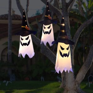 halloween decorations outdoor decor hanging lighted glowing ghost witch hat halloween decorations indoor outside ornaments clearance halloween party lights string for yard tree garden(3pcs)