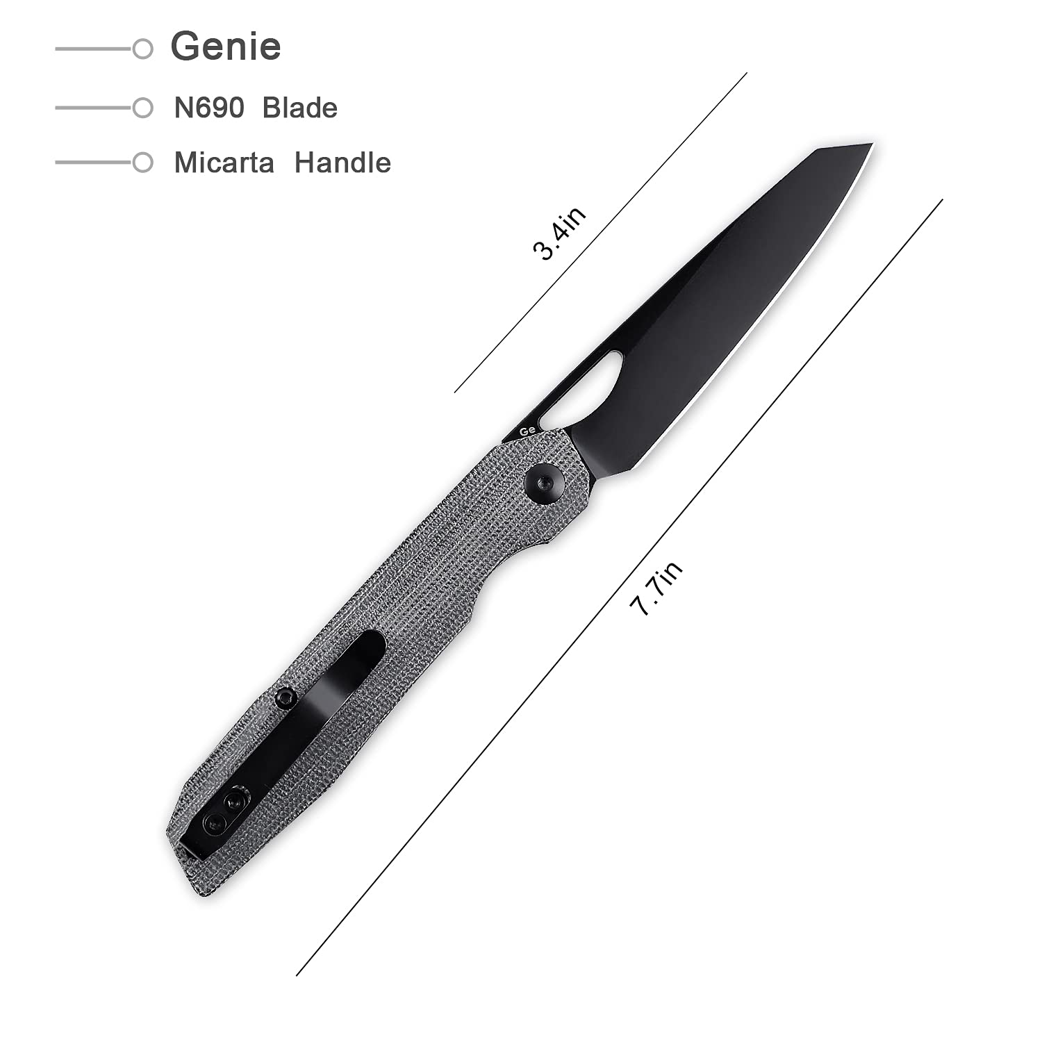 Kizer Genie EDC Knife, Black N690 Steel Reverse Tanto Blade, Black Micarta Folding Knife, V4545E1