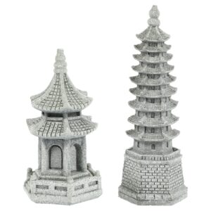 generic 2pcs miniature pagoda hexagon figurines mini pagoda statue for garden patio bonsai micro landscape decorations