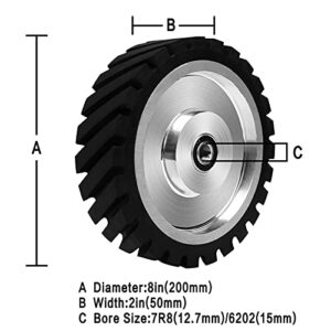 8x2 Inch Serrated Rubber Contact Wheel, Belt Grinder Rubber Wheel 7R8 Bearing Belt Grinder Wheel for Belt Machine Polishing Machine