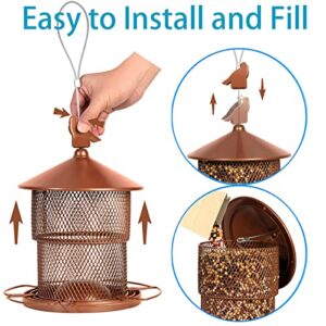 Mosloly Wild Bird Feeders Metal Outside - 7lbs Large Retractable Mesh Hanging Feeders Squirrel Proof, Blue Bird/Cardinal Wildlife Feeder, Attracts Birds(Brown)