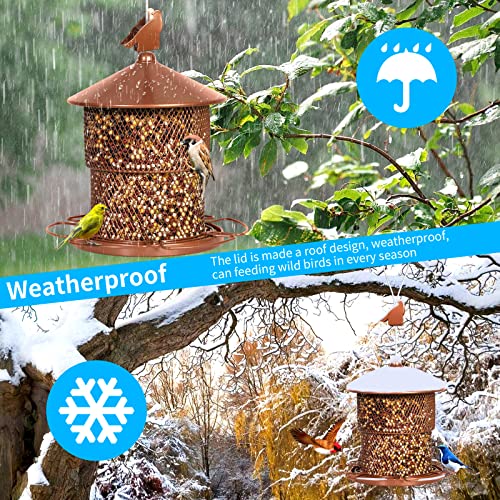 Mosloly Wild Bird Feeders Metal Outside - 7lbs Large Retractable Mesh Hanging Feeders Squirrel Proof, Blue Bird/Cardinal Wildlife Feeder, Attracts Birds(Brown)