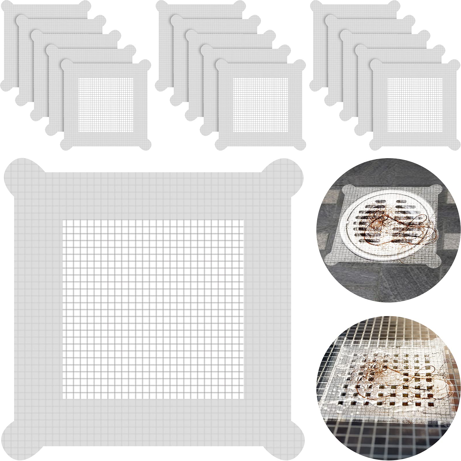 5.7 Inch Disposable Hair Catcher Shower Drain Hair Catcher Mesh Stickers Drain Cover Square Hair Drain Cover Bathtub Stopper with 5 mm Holes for Bathroom Kitchen Sink Mesh Filter (50)