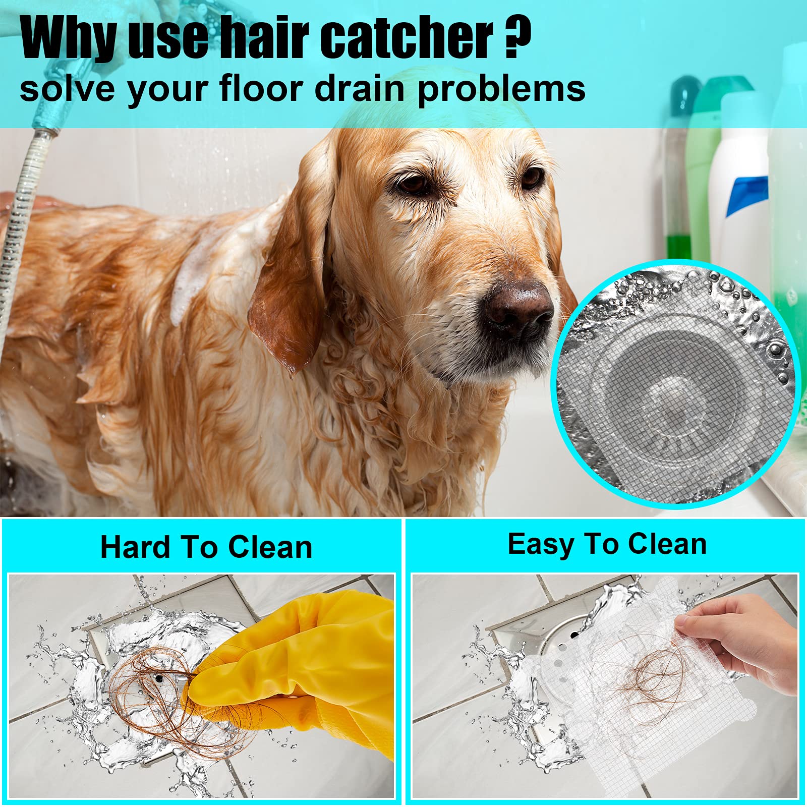 5.7 Inch Disposable Hair Catcher Shower Drain Hair Catcher Mesh Stickers Drain Cover Square Hair Drain Cover Bathtub Stopper with 5 mm Holes for Bathroom Kitchen Sink Mesh Filter (50)