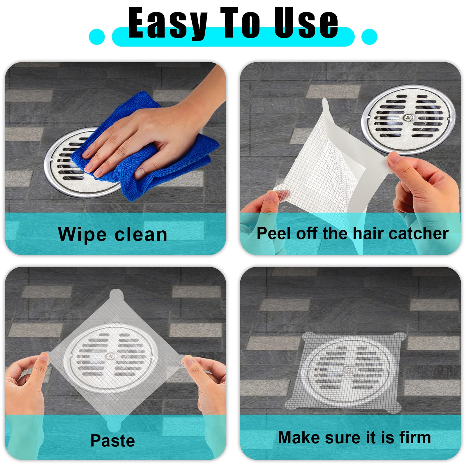 5.7 Inch Disposable Hair Catcher Shower Drain Hair Catcher Mesh Stickers Drain Cover Square Hair Drain Cover Bathtub Stopper with 5 mm Holes for Bathroom Kitchen Sink Mesh Filter (50)