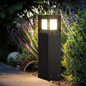 linkmoon solar landscape path light with ip54 waterproof luxury 3000k led lighting, 32 inches modern outdoor bollard lighting for lawn, patio, courtyard and driveway decoration