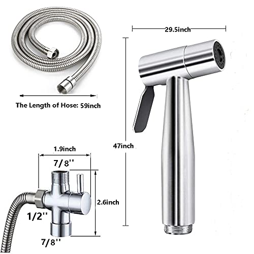 Handheld Bidet Toilet Sprayer，Stainless Steel Bathroom Personal Hygiene Bidet Sprayer Set，Baby Cloth Diaper Sprayer,Shower Sprayer for Pet, Feminine Hygiene