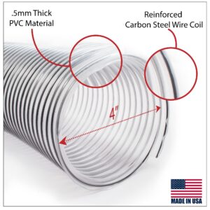 4 inch Diameter by 10 foot Long PVC Dust / Debris Collection Hose MADE IN THE USA with 2 each 4 inch Turnkey Stainless Steel Hose Clamps