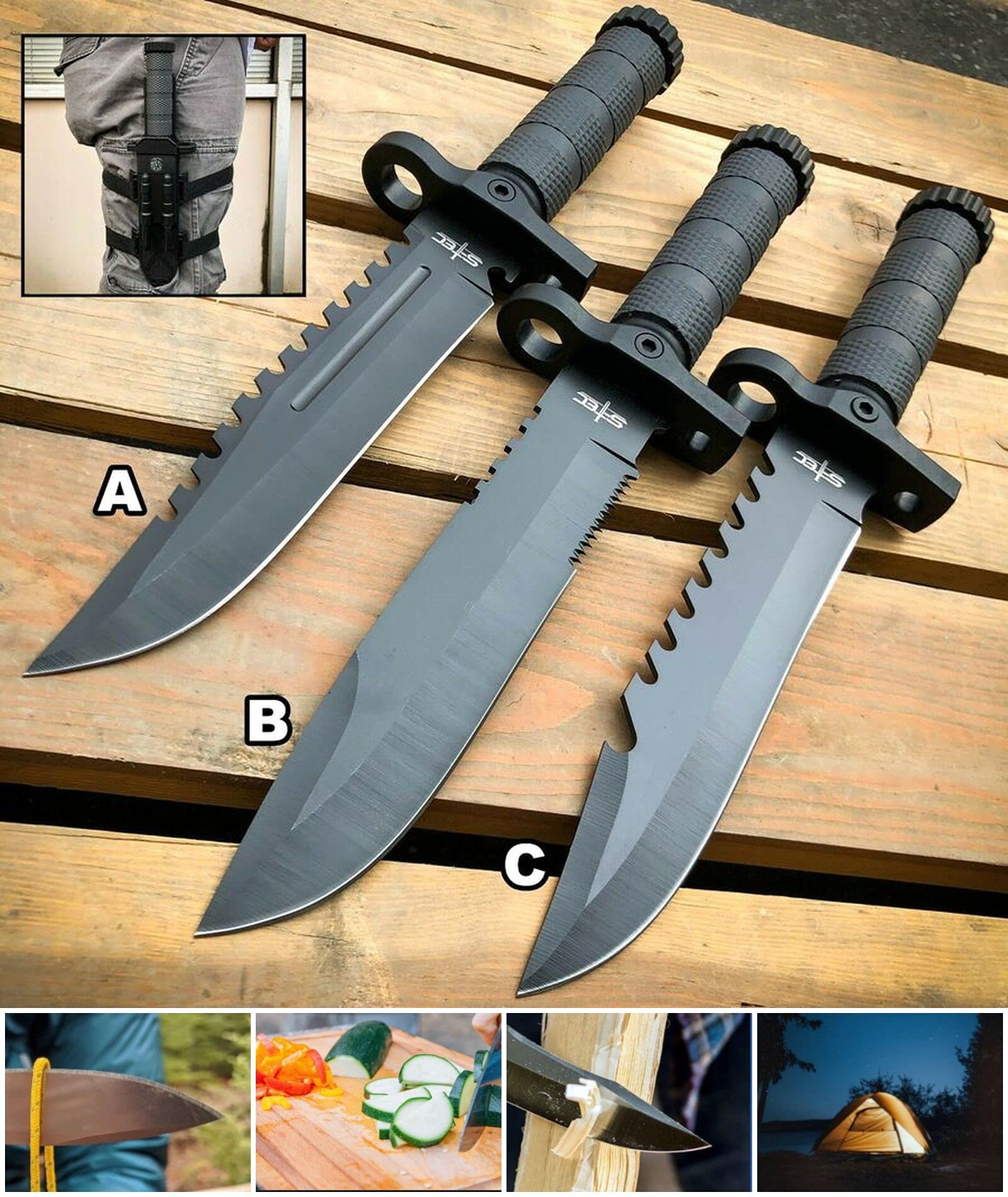 S.S. Fixed Knives 12.5'' Hunting Fixed Blade Army Survival Knife W Fire Starter C - Green by Survival Steel