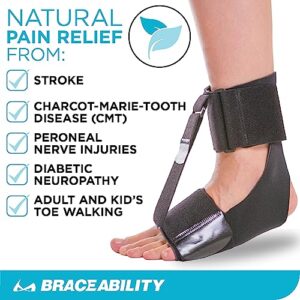 BraceAbility Foot Drop Brace - Ankle Orthosis Sock for Toe Walking in Big Kids, Teens, Adults; Supports Charcot Marie Tooth, Peroneal Nerve Injury, Stroke, Muscle Dystrophy Pain Relief in Bed (L/XL)