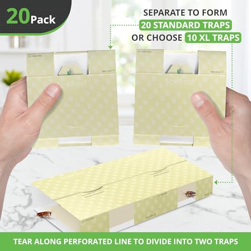 Roach Trap – 20 Pack | Sticky Indoor Glue Traps for Roaches and Other Bugs and Crawling Insects | Adhesive Cockroach Motel, Bait Trap, Monitor, Killer and Detector for Pest Control