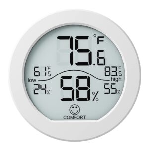 secrui digital hygrometer thermometer for room temperature humidity meter indoor thermometer accuracy calibration lcd temperature sensor with maximum and minimum records, th1, white