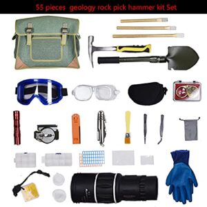 55 pieces geology rock pick hammer kit Set,for Hounding,Gold Mining & Prospecting Equipment,including an all Steel with Pointed Tip,3-Pieces Heavy Duty Chisel SetWait xxttww-00897790-000