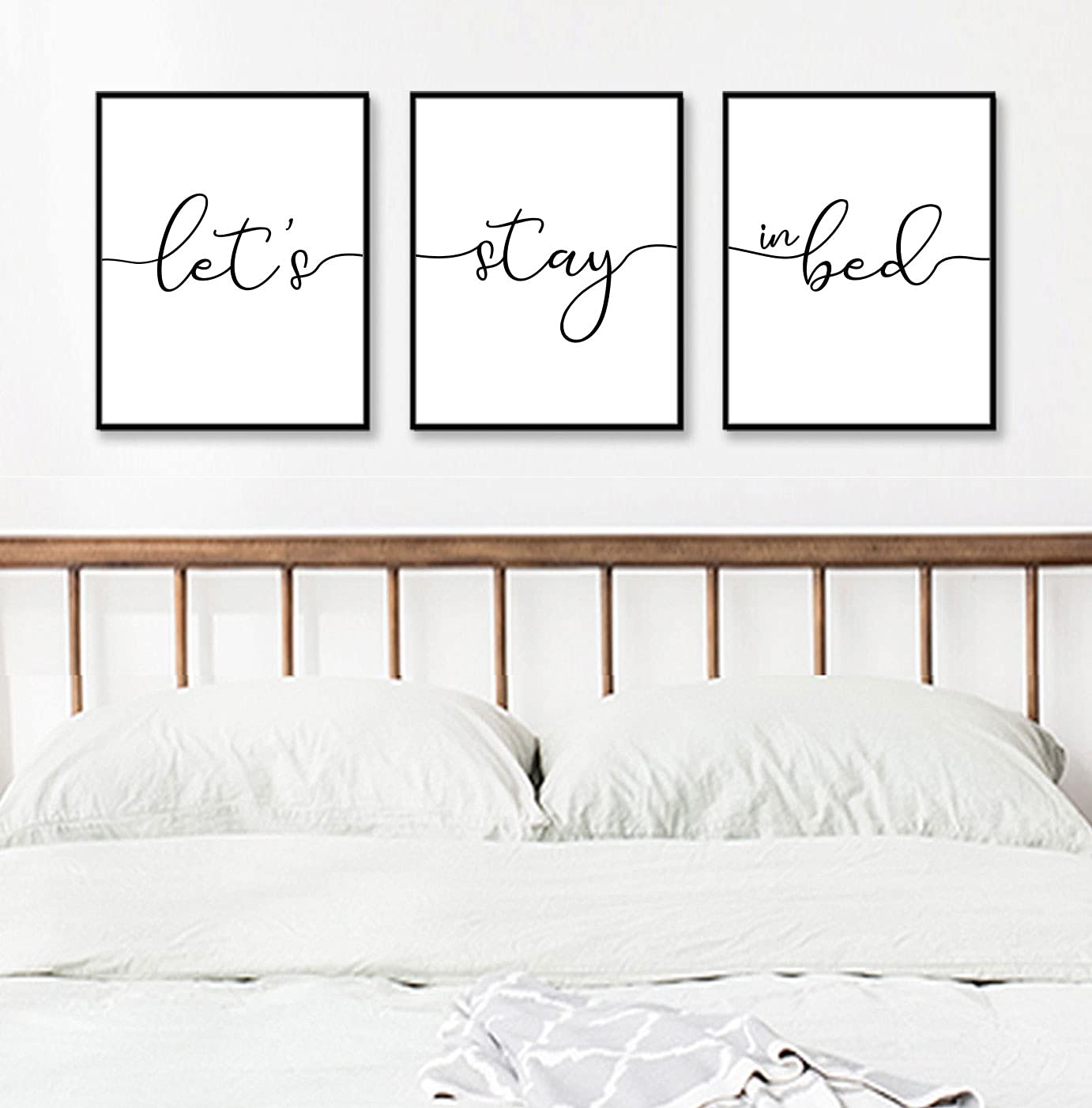 Let's Stay In Bed Quote Prints Minimalist Wall Decor Bedroom Wall Art Above Bed Art Prints Bedroom Decor Set of 3 UNFRAMED 11X14INCH