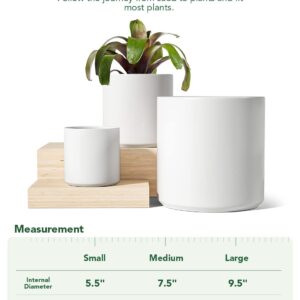 LE TAUCI Ceramic Plant Pots Indoor, 10 Inch 8 Inch 6 Inch Planters for Indoor Plants, Mid-Century Modern Flower Pots with Drainage Hole and Plug, Cylinder Round Planter Pots, Set of 3, White