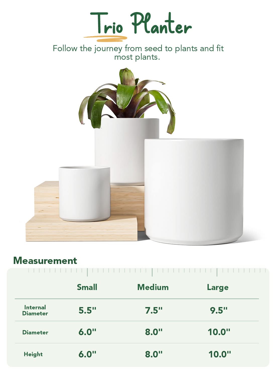 LE TAUCI Ceramic Plant Pots Indoor, 10 Inch 8 Inch 6 Inch Planters for Indoor Plants, Mid-Century Modern Flower Pots with Drainage Hole and Plug, Cylinder Round Planter Pots, Set of 3, White