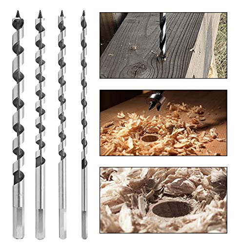 LDEXIN 4 Pcs 9" (230mm) Length Wood Auger Drill Bit Set, 6/8/10/12mm Hex Shank Ship Auger Bit Brad Point Auger Drill Bits for Hardwood, Softwood