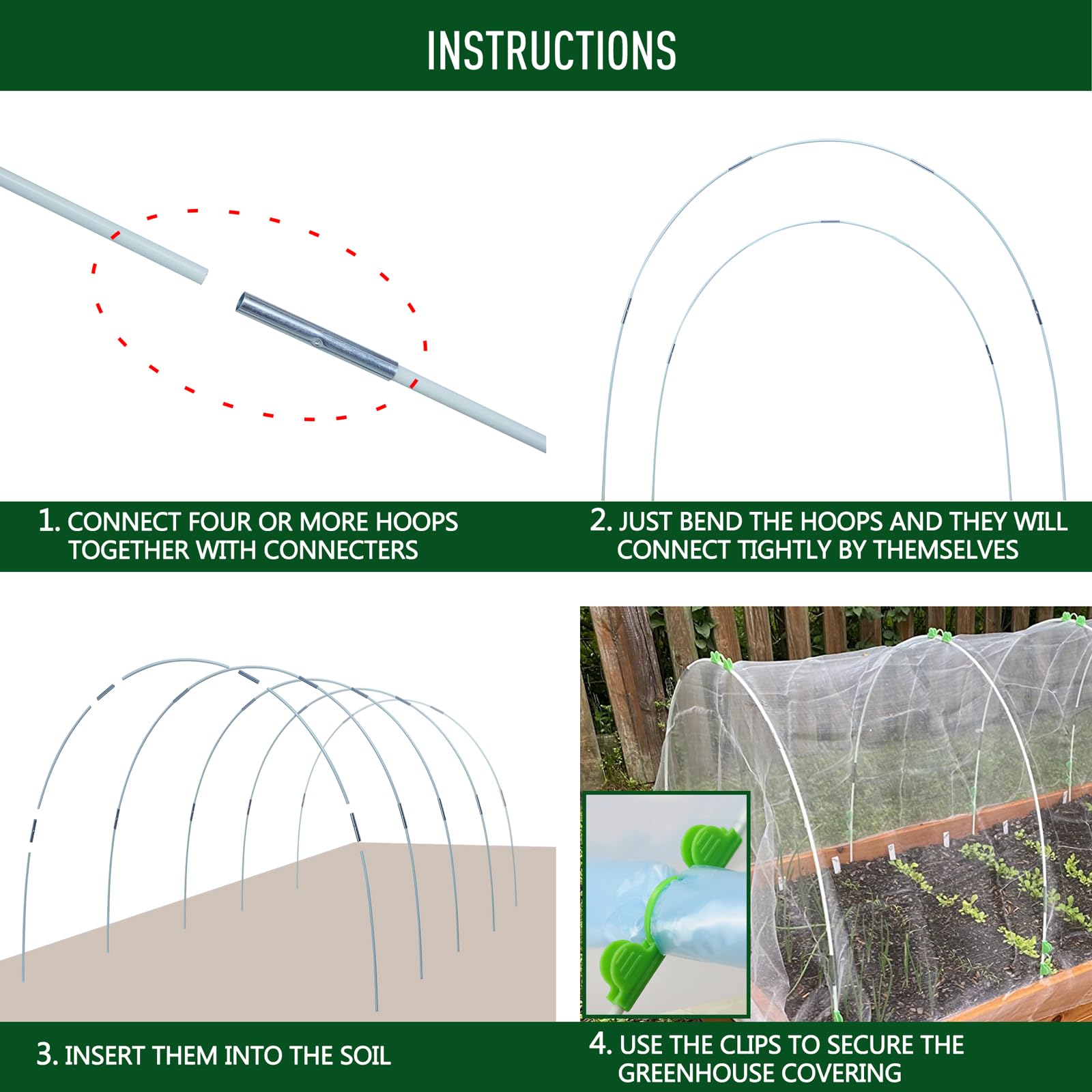 MAXPACE Greenhouse Hoops for DIY 3.5ft or Wider Grow Tunnel, Rust-Free Fiberglass Support Hoops Frame for Garden Fabric, DIY Plant Support Garden Stakes, Gardening Supplies, 25pcs