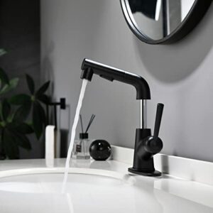 joozer matte black bathroom pull out faucet bathroom faucet with pull out sprayer rv faucet for bathroom sink lavatory single hole 3 mode rotating spout for cold and hot water with 6 inch deck plate