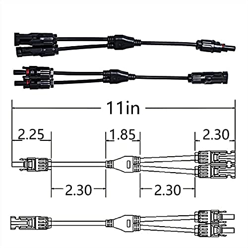 Kimystam Solar Connectors Splitter with Wire IP67 Waterproof Y Branch Parallel Adapter Cable Wire Plug Tool Kit for Solar Panel Parallel Connection 1 Pair MMF+FFM…