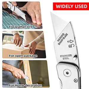 Utility Knife Box Cutter Knife 2 Pack Stainless Steel Folding Knife with Extra 10 Piece High-Strength Razor Blades