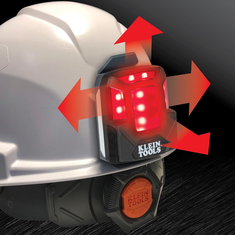 Klein Tools 56063 Rechargeable Safety Light with Magnet, Red, Mounts to Klein Hard Hats and Safety Helmets