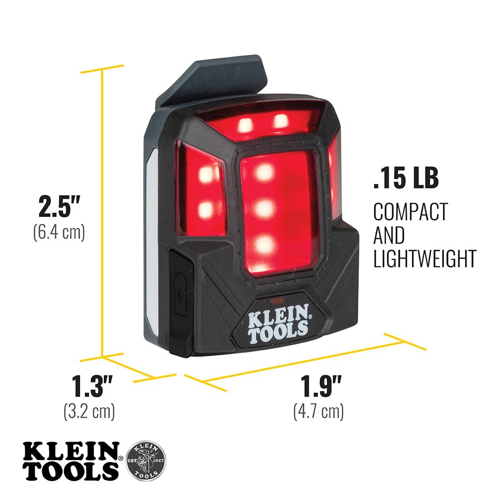 Klein Tools 56063 Rechargeable Safety Light with Magnet, Red, Mounts to Klein Hard Hats and Safety Helmets