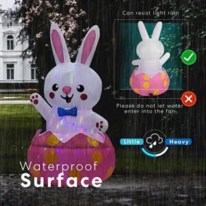 VIVOHOME 4ft Height Inflatable Easter Bunny Friendly Rabbit with Bow Tie Waving Inside Eggshell Built-in Colorful LED Lights Blow up Outdoor Lawn Yard Decoration