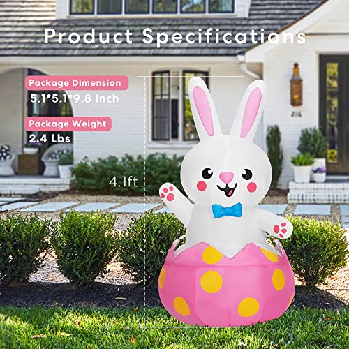 VIVOHOME 4ft Height Inflatable Easter Bunny Friendly Rabbit with Bow Tie Waving Inside Eggshell Built-in Colorful LED Lights Blow up Outdoor Lawn Yard Decoration