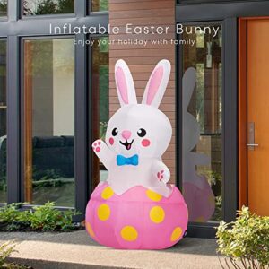 VIVOHOME 4ft Height Inflatable Easter Bunny Friendly Rabbit with Bow Tie Waving Inside Eggshell Built-in Colorful LED Lights Blow up Outdoor Lawn Yard Decoration