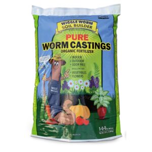 wiggle worm 100% pure organic worm castings, 30 pounds - organic fertilizer for houseplants, vegetables, and more – omri-listed earthworm castings to help improve soil fertility and aeration