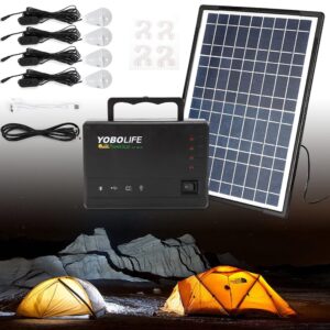Solar Generator Lighting System, Portable Solar Panel Kit Solar Power Generator Lighting Kit Emergency Power Supplies for Home & Outdoor Camping, AC 110-220V, 4 LED Bulbs