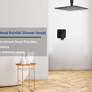 Black Ceiling Shower System Shower Faucet GGStudy Bathroom Luxury Rain Mixer Shower Combo Set Rainfall Shower Head System 10 Inch Matte Black with Valve and Trim